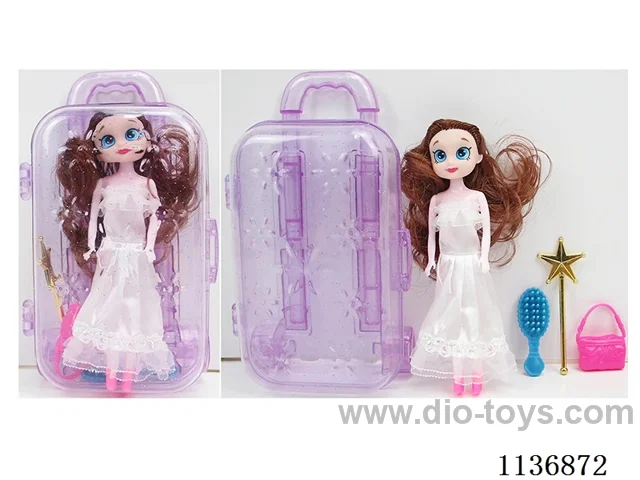 7 inch 16cm 5 joints solid colour printing eyes fashion doll + accessories + luggage (colour random) a variety of mixed