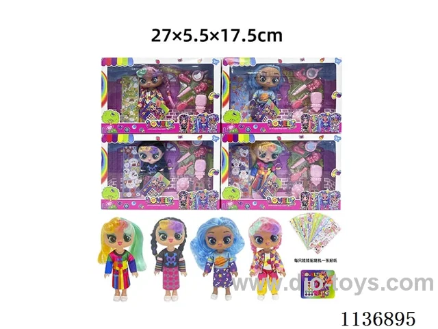 6 inch solid body sticker doll+DIY stickers+accessories