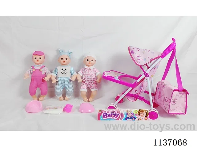 16’ Drinking Doll (with pee, English IC, iron wheelbarrow + 4 pcs)