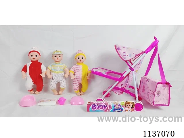 16’ Drinking Doll (with pee, English IC, iron wheelbarrow + 4 pcs)