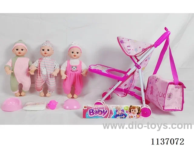 16’ Drinking Doll (with pee, English IC, iron wheelbarrow + 4 pcs)