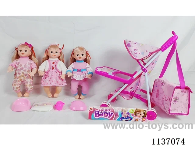 16’ Drinking Doll (with pee, English IC, iron wheelbarrow + 4 pcs)