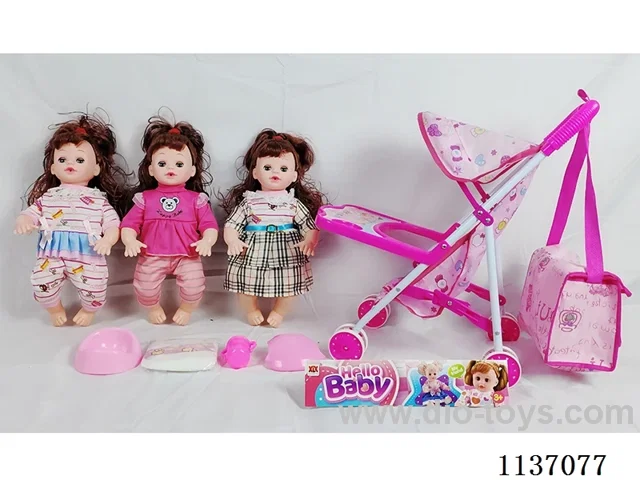 16’ Drinking Doll (with pee, English IC, iron wheelbarrow + 4 pcs)