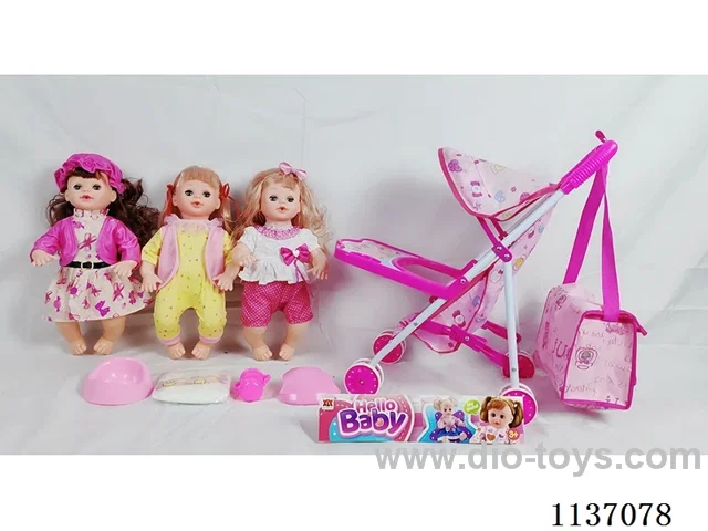 16’ Drinking Doll (with pee, English IC, iron wheelbarrow + 4 pcs)