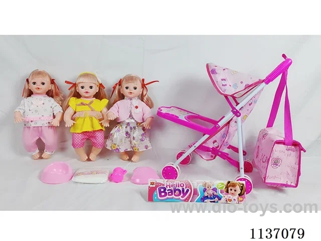 16’ Drinking Doll (with pee, English IC, iron wheelbarrow + 4 pcs)