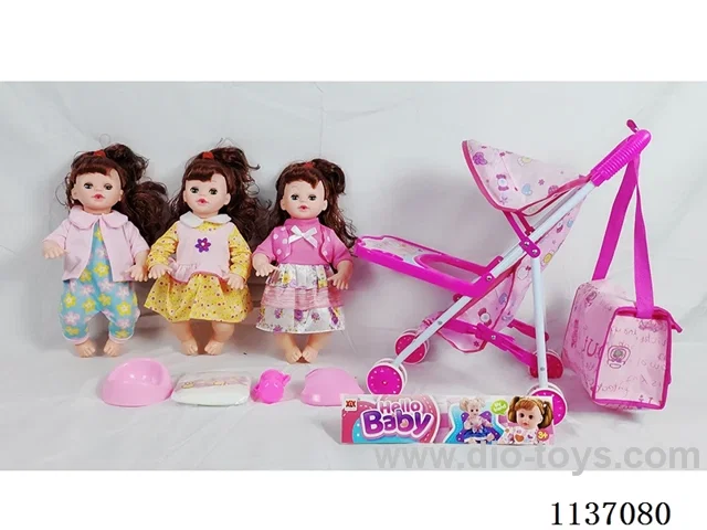 16’ Drinking Doll (with pee, English IC, iron wheelbarrow + 4 pcs)
