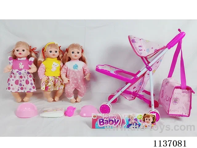16’ Drinking Doll (with pee, English IC, iron wheelbarrow + 4 pcs)