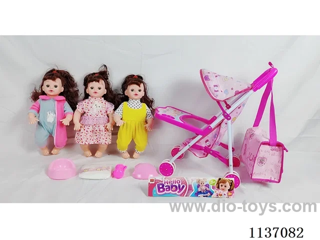 16’ Drinking Doll (with pee, English IC, iron wheelbarrow + 4 pcs set)
