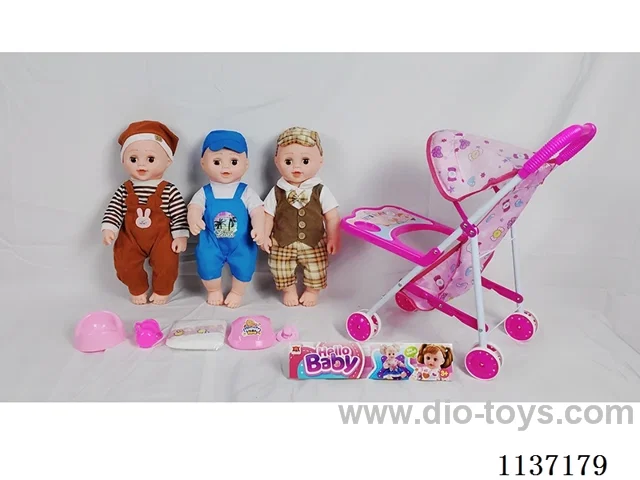 18’ Drinking Vinyl Doll with Urinal Function, English IC, Iron Wheelbarrow, 5 pcs. set)