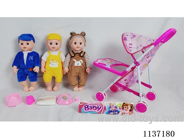 18’ Drinking Vinyl Doll with Urinal Function, English IC, Iron Wheelbarrow, 5 pcs. set)