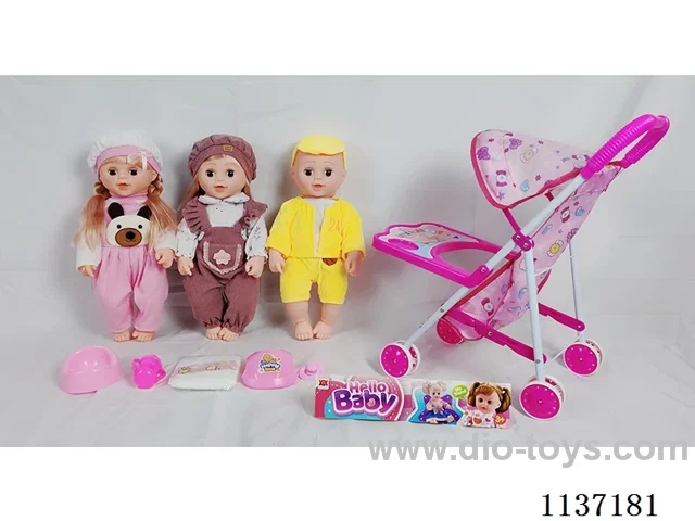 18’ Drinking Vinyl Doll (with urinal function, English IC, iron wheelbarrow, 5-piece set)