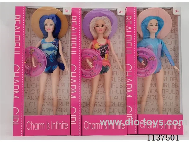11.5 inch 9 joints solid body fashion swimsuit barbie with hat+swim ring 3 models mixed