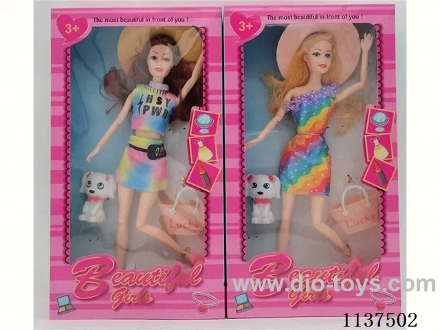 11.5 inch eleven joints solid body fashion barbie with hat + bag + pet dog 2 models mixed