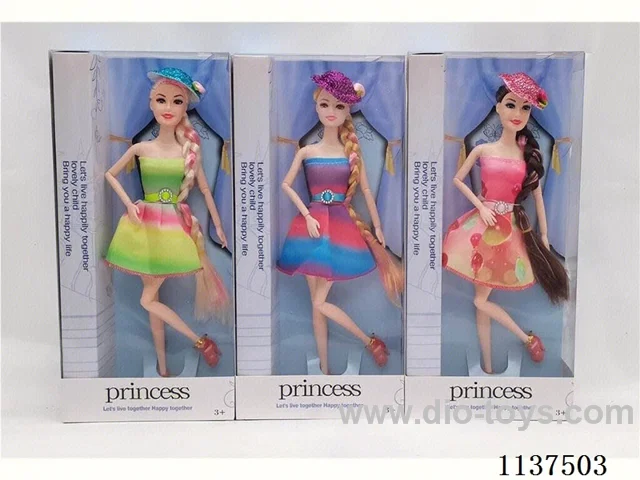 11.5" 11 joints solid body long braid fashion barbie with hat 3 models mixed