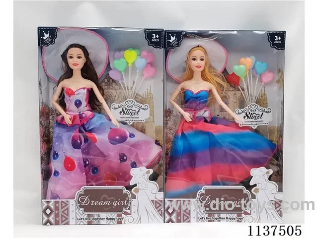 11.5" 9 joints solid fashion dress barbie with hat + balloon 2 mixes