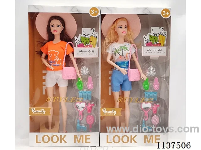 11.5" 9 joints solid fashion barbie with hat+shoulder bag+comb blister 2 mixes