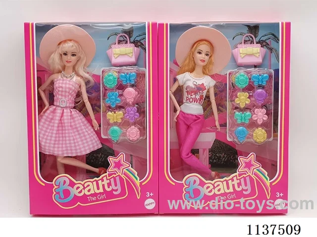 11.5" eleven joints solid latest version of Barbie series beauty girl with hat + bag + hairpin blister 2 mixes