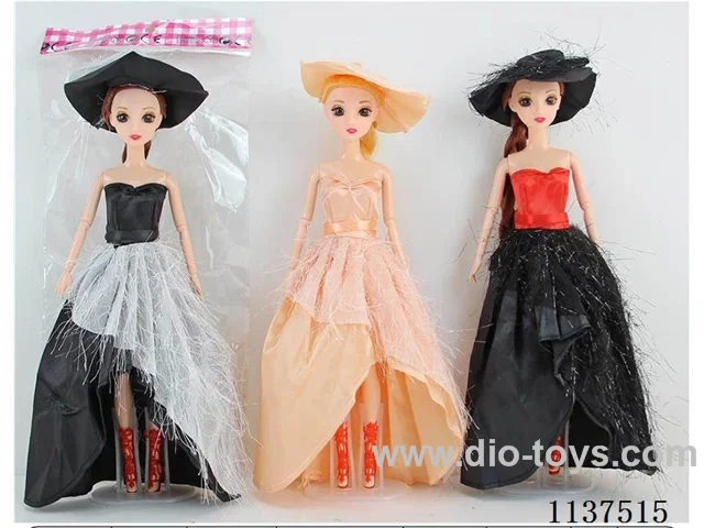 11.5" 30cm 9 joints solid 3D real eyes long whip Barbie with hat mixes