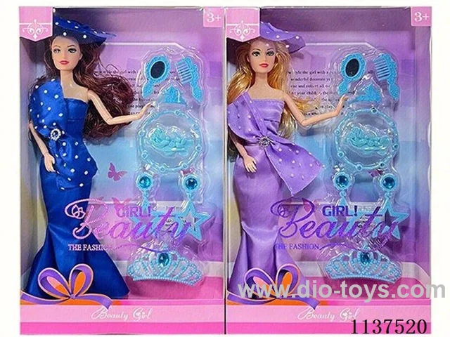 11.5 inch solid body movable joint fashion evening dress Barbie with comb mirror, jewellery crown set