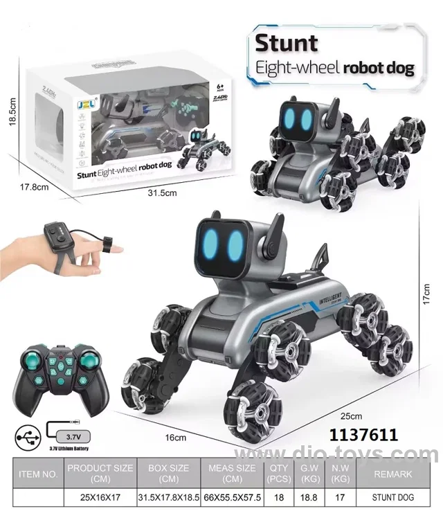 EIGHT-WHEEL STUNT ROBOT DOG (WITH WATCH) IN WINDOW BOX
