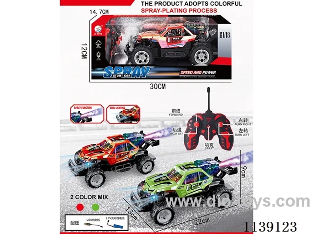 1:18 5ch rc stunt car with light/spray included battery 2colors mixed