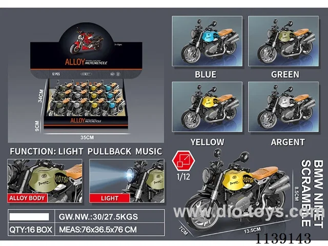 12PCS Alloy Pull Back Motorcycle