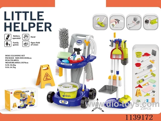 Cleaning trolley set (with hoover, 3 AA's without battery, blue)