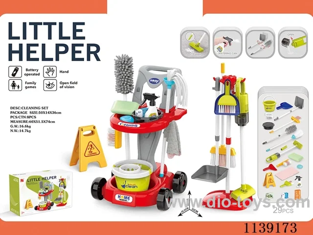 Cleaning trolley set (with hoover, 3 AA no batteries included, red)