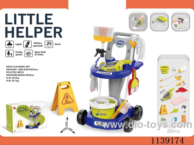 Cleaning trolley set (with hoover, 3 AA without battery, blue)