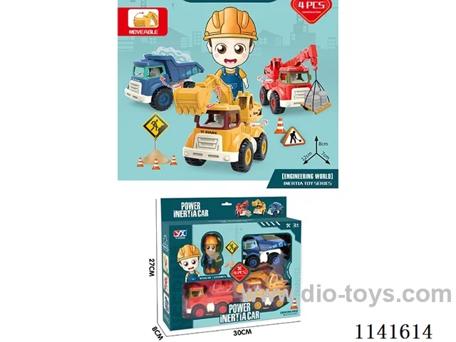 Set of 4 inertia construction vehicles