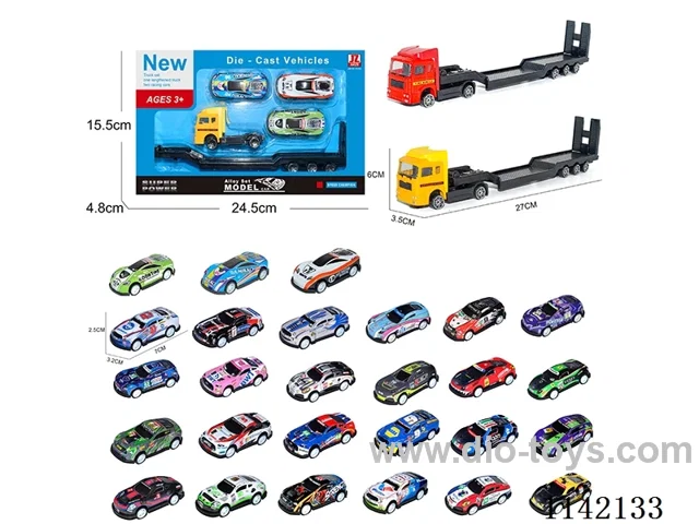 Alloy Tractor Trailer Car Carrying 3 Sports Cars