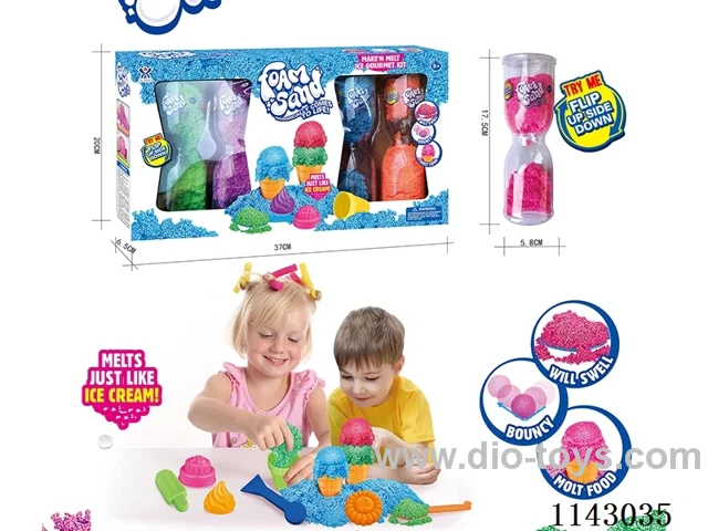 Expanded Snowflake Sand 4 cans * 4 colours + Ice Cream Tools Set (Long Hourglass Jar/40g*4)