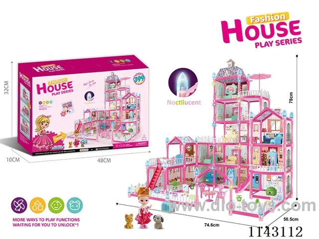 Glow-in-the-dark purple DIY assembled castle doll villa 399PCS with colourful lights
