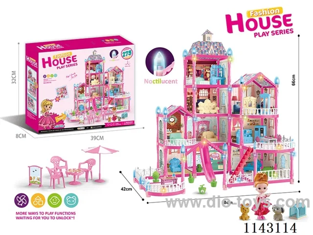 Luminous purple DIY assembled castle doll house 275PCS with coloured lights