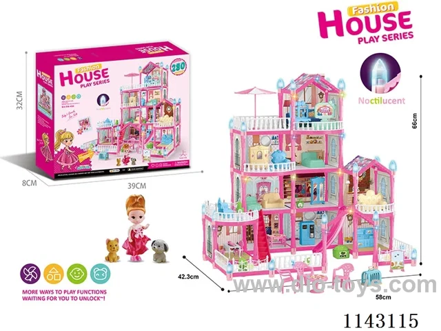 Luminous Purple DIY Puzzle Castle Doll Villa 280PCS with coloured lights