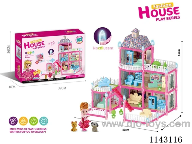 Glow-in-the-dark purple DIY assembled castle doll house 192PCS with coloured lights