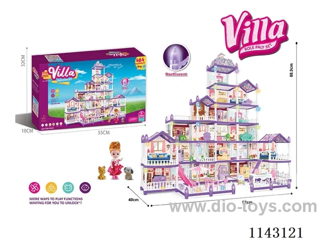 Glow-in-the-dark purple DIY assembled castle doll house 464PCS with coloured lights