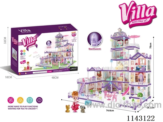 Glow-in-the-dark purple DIY assembled castle doll house 399PCS with coloured lights