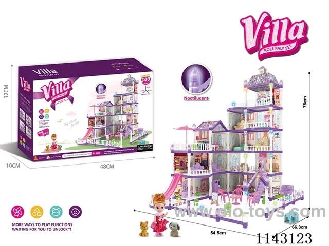 Luminous purple DIY assembled castle doll house 340PCS with coloured lights