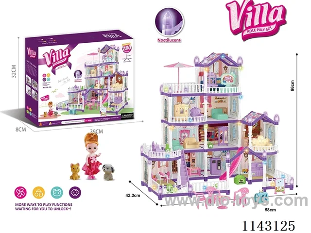 Luminous Purple DIY Puzzle Castle Doll Villa 280PCS with Colourful Lights
