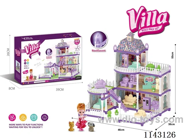 Glow-in-the-dark purple DIY assembled castle doll house 192PCS with coloured lights