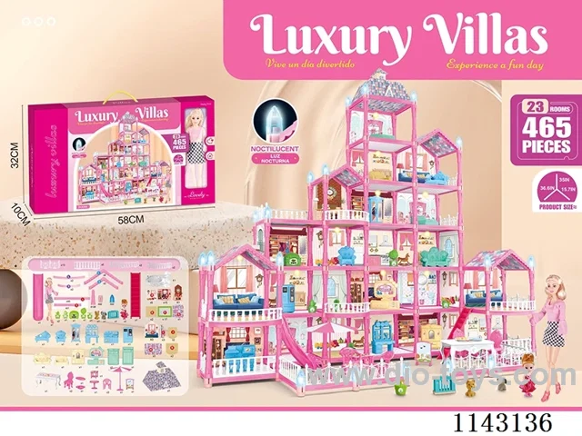 Glow-in-the-dark DIY assembled castle house 465PCS with lights-11 inch big Barbie
