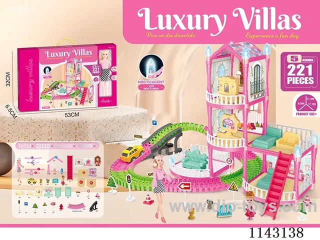 Glow-in-the-dark DIY assembled city track model castle villa 221PCS with-11 inch big Barbie