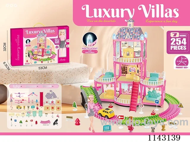 Luminous DIY assembled city track model castle villa 254PCS with-11 inch big Barbie