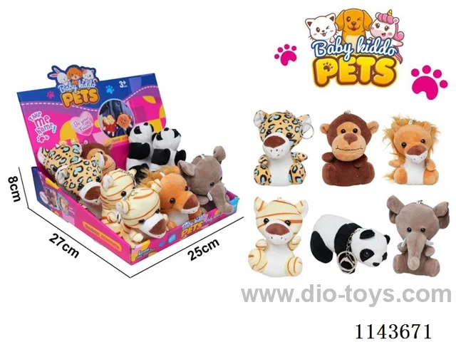 Plush wild animal doll pendant (lion, elephant, leopard, tiger, panda, monkey) 12pcs/box