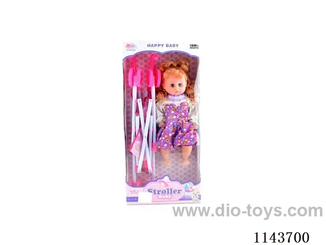 16 inch plastic baby stroller + doll with IC