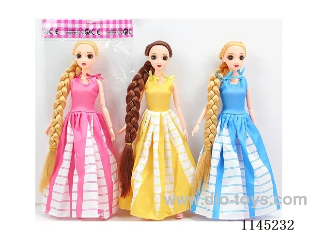 11.5 inch 30 cm 11 joints solid body 3D eyes long braid candy colour Barbie + shoes multi mixes