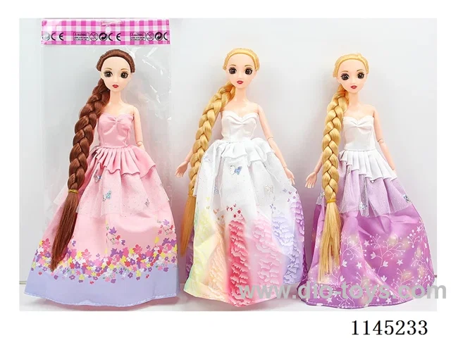 11.5’ 30cm 11 jointed solid body 3D real eyes long braid dress Barbie + shoes mix & match