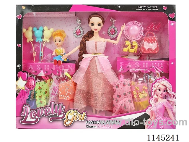 11.5 inch 30 cm 11 joints solid body 3D real eyes long braid mother and daughter Barbie + clothes + accessories a variety of mixed