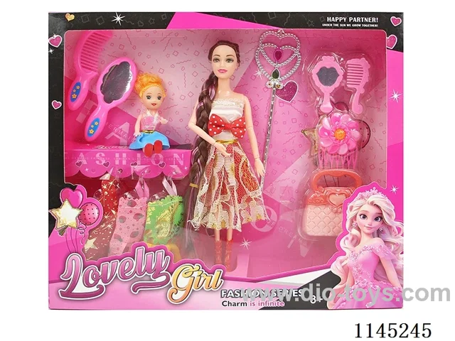 11.5 inch 30cm 9 joints solid body colour printing eyes long braid mother daughter Barbie + clothes + accessories many mixed